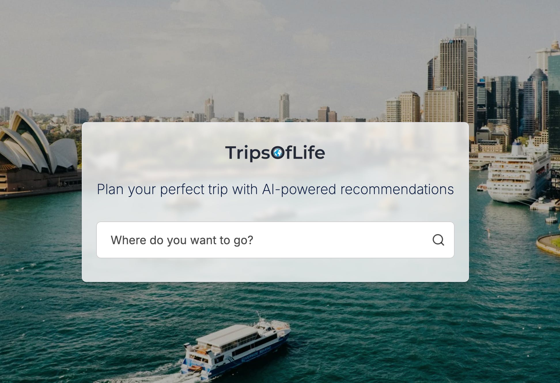 TripsOfLife - AI travel planner interface showing personalized travel itinerary features